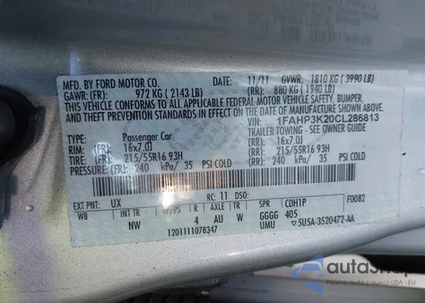2012 Ford Focus Se from USA, damaged, VIN 1FAHP3K20CL286813